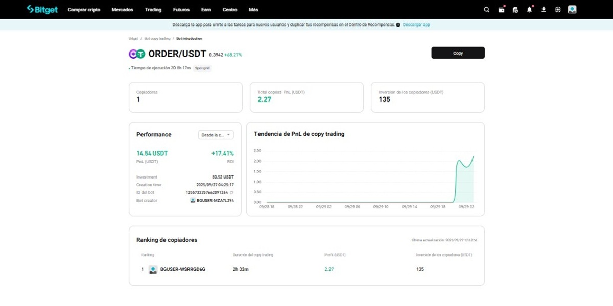 Perfil de bot en Bitget