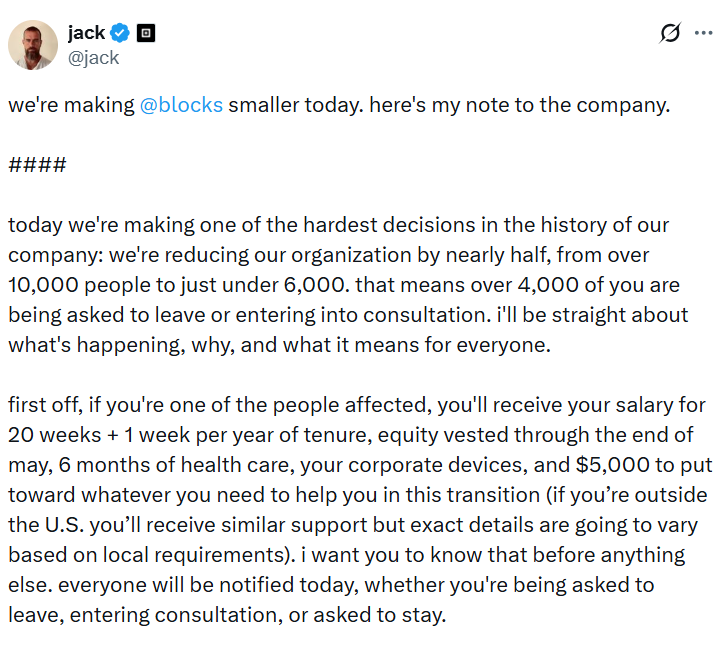¡Bombazo en Block! Jack Dorsey despide a 4,000 empleados gracias a la invasión de la IA 🤖💥