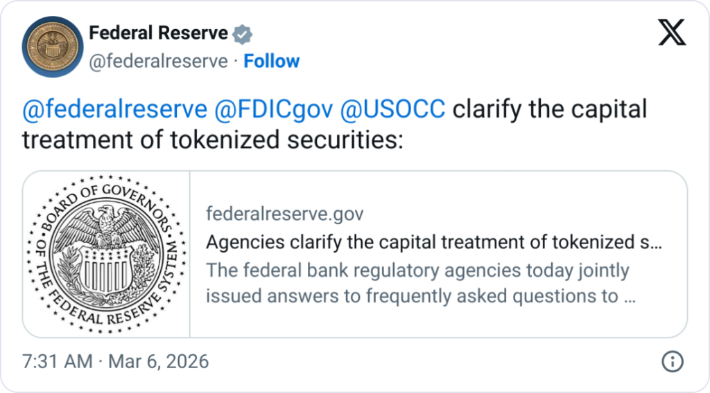 Federal Reserve, Banking, US Government, Tokenization, RWA Tokenization