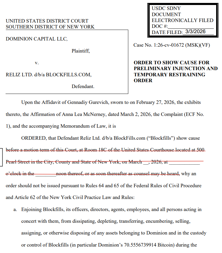 ¡Increíble! Un juez pone en “modo hielo” 71 bitcoins en lío BlockFills ¿Qué pasó con el dinero de los clientes?