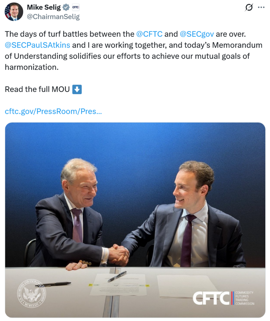 ¡La SEC y la CFTC sellan la paz con un apretón de manos para regular los mercados al estilo equipo ganador!