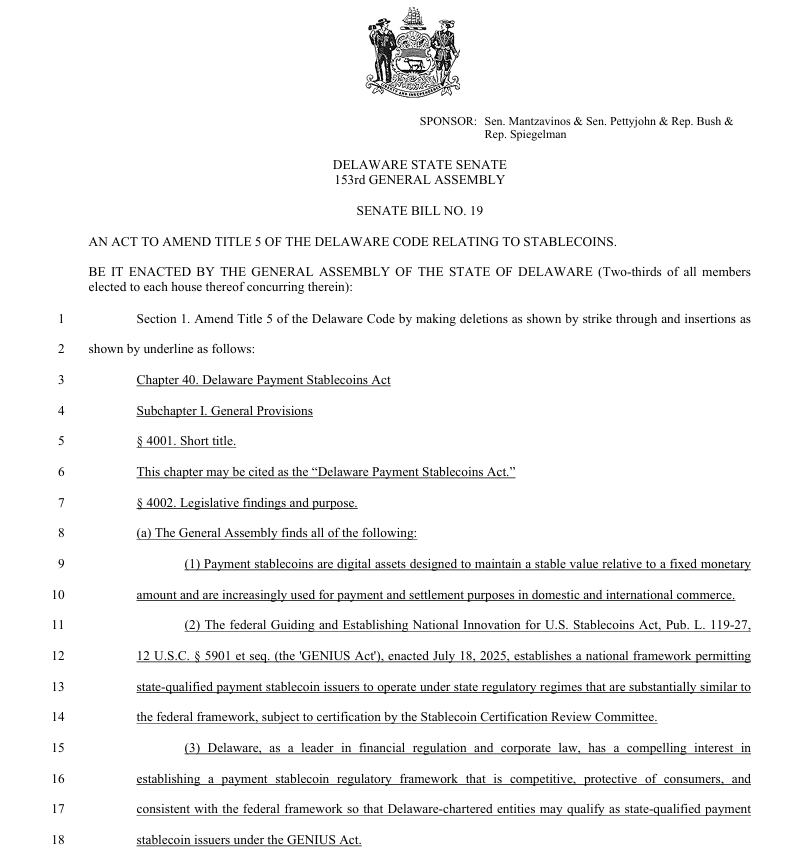 ¡Alerta en Delaware! Nuevo proyecto de ley que podría revolucionar las stablecoins está en camino