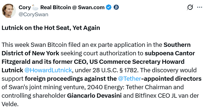 ¡Swan Bitcoin desafía a Cantor Fitzgerald y a su ex CEO en una batalla épica con exempleados!