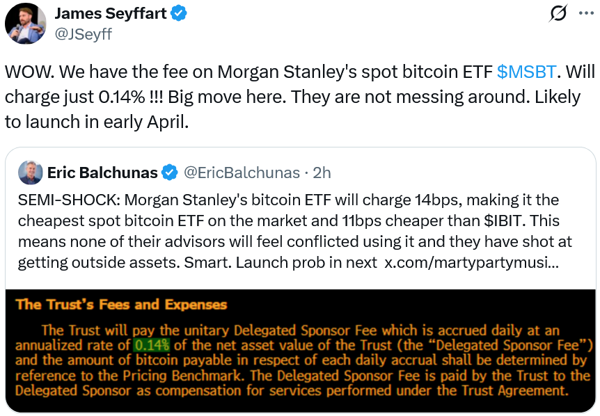 ¡Atención! Morgan Stanley pone la comisión MÁS BAJITA del mercado en su ETF de Bitcoin (0,14%) — ¿Se aprueba o no?
