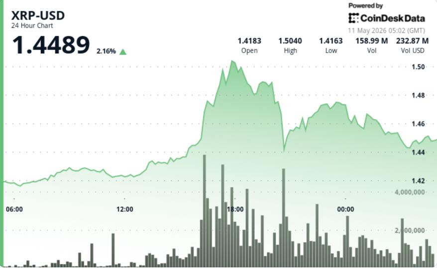 ¡XRP Explota un 2.5% y Deja Atrás a Bitcoin y Ether Rompiendo la Barrera de $1.45!